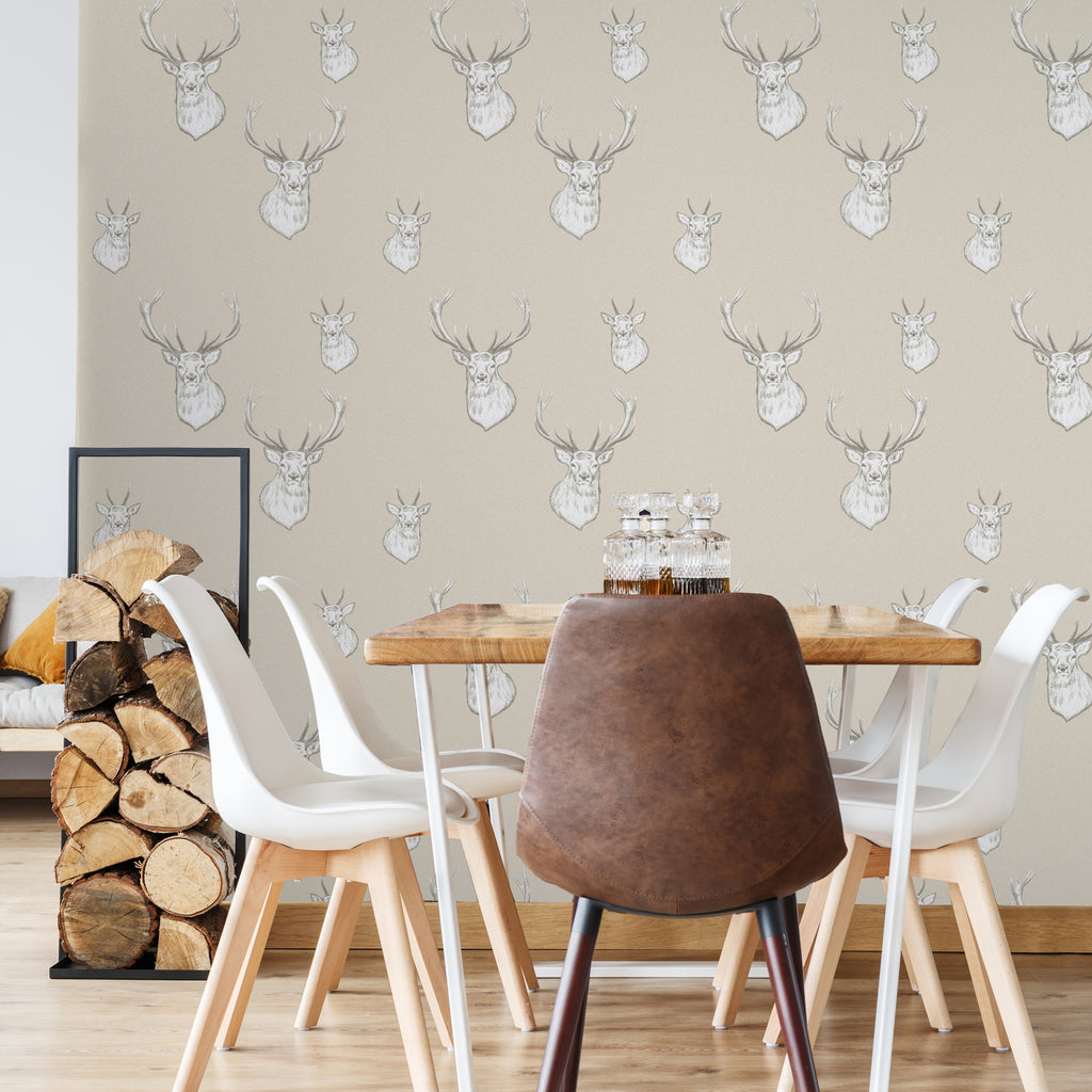 Catherine Lansfield Stag Wallpaper in Cream