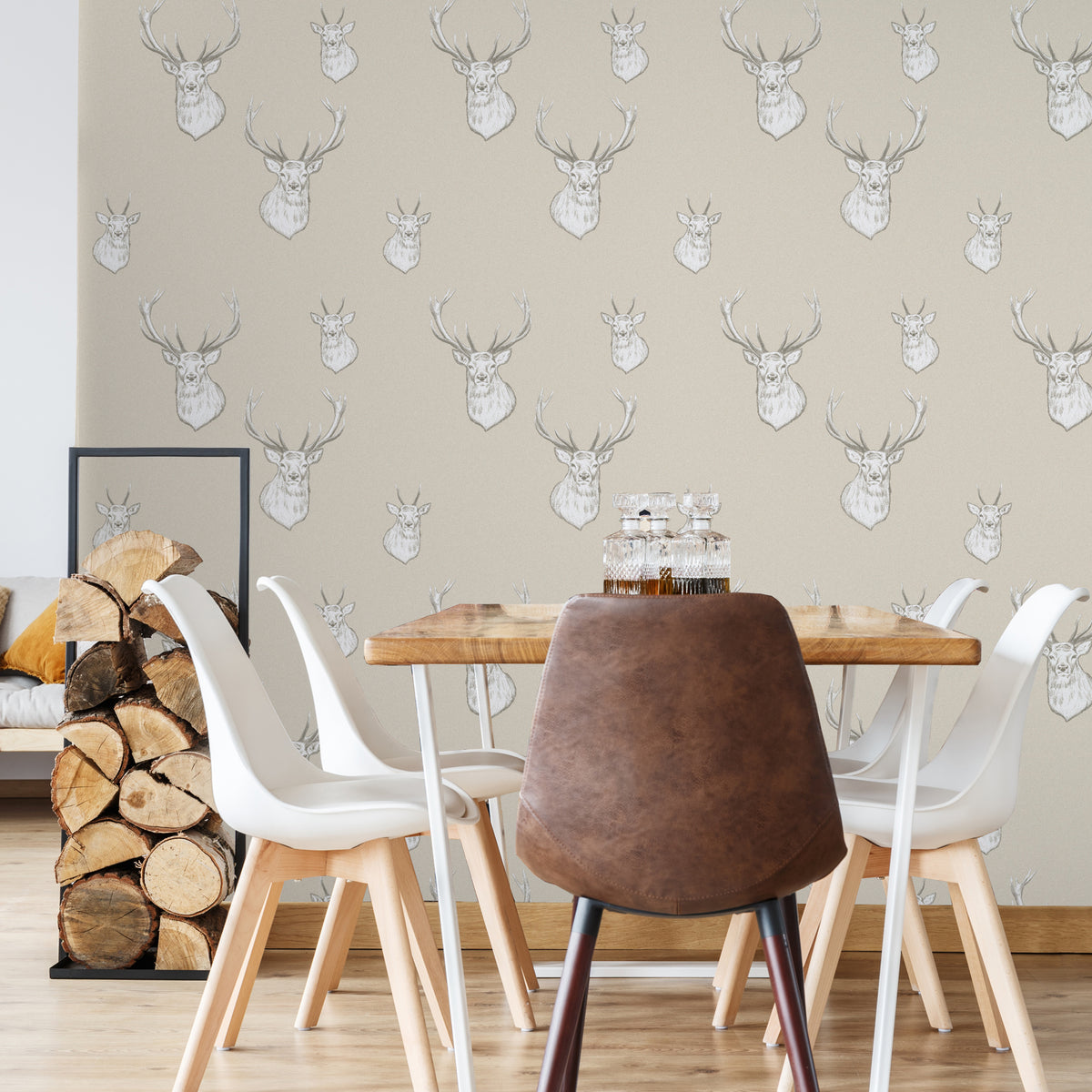 Catherine Lansfield Stag Wallpaper in Cream