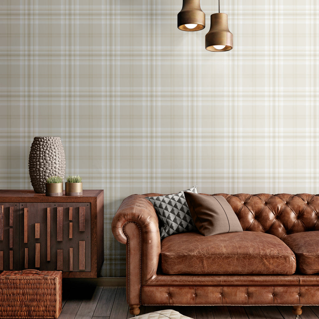 Catherine Lansfield Kelso Check Wallpaper in Cream