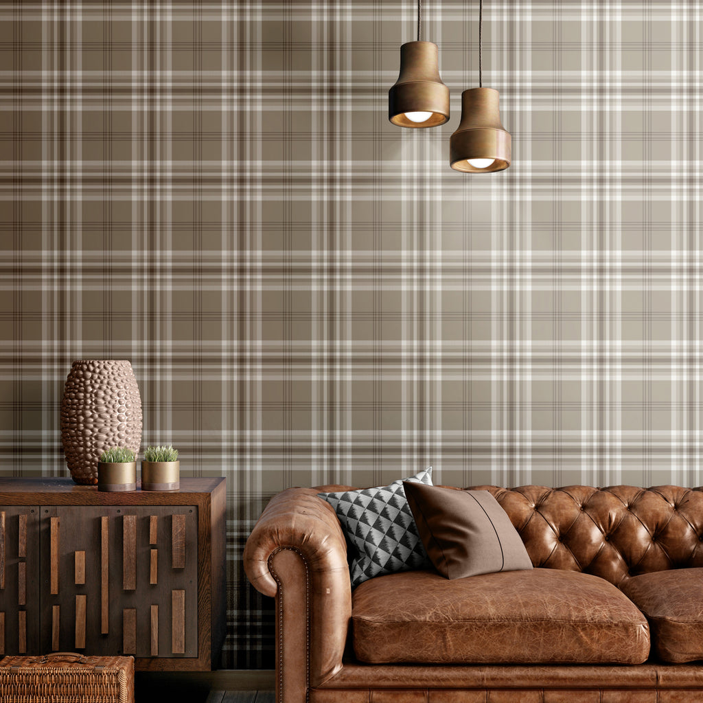 Catherine Lansfield Kelso Check Wallpaper in Natural