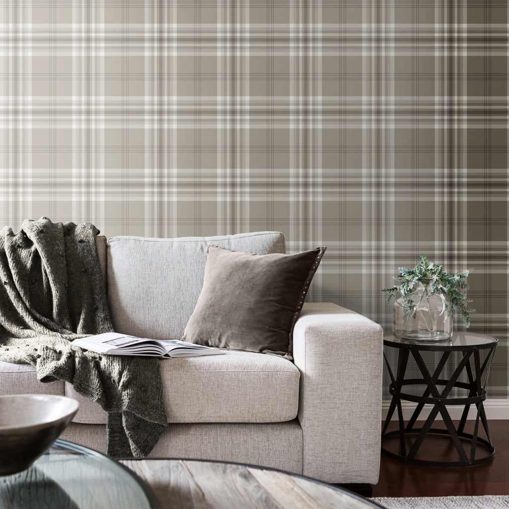 Catherine Lansfield Kelso Check Wallpaper in Natural