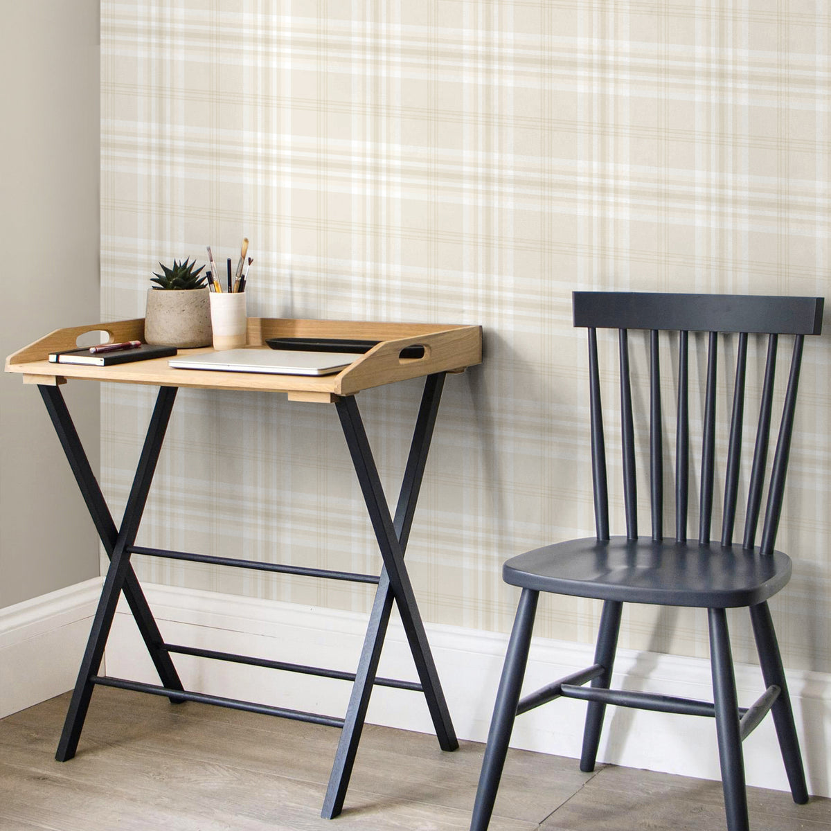 Catherine Lansfield Kelso Check Wallpaper in Cream
