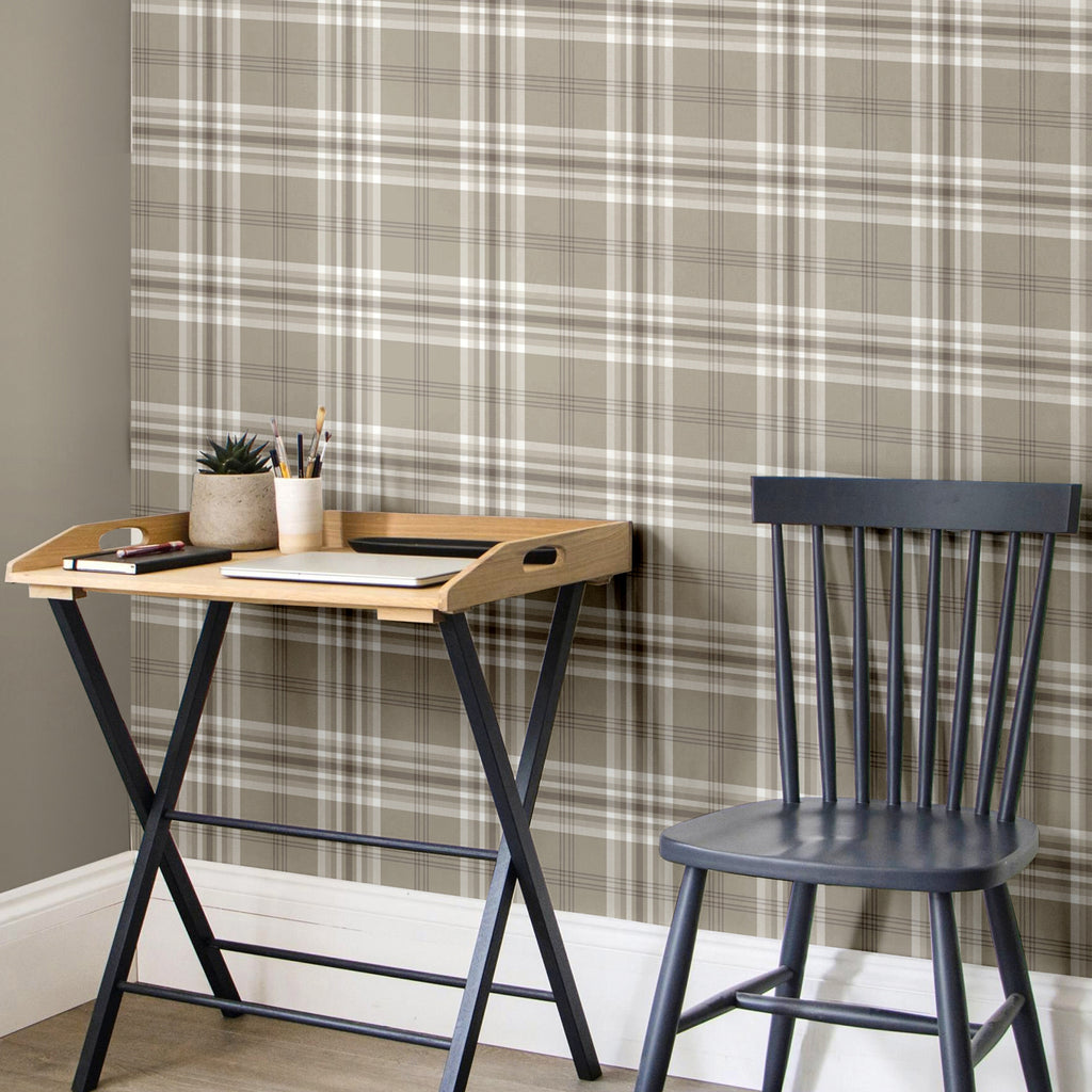 Catherine Lansfield Kelso Check Wallpaper in Natural