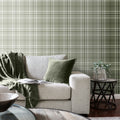 Catherine Lansfield Kelso Check Wallpaper in Sage Green
