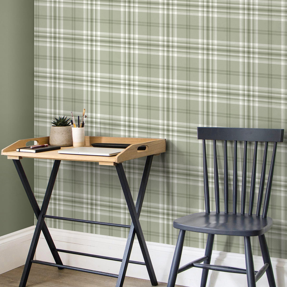 Catherine Lansfield Kelso Check Wallpaper in Sage Green