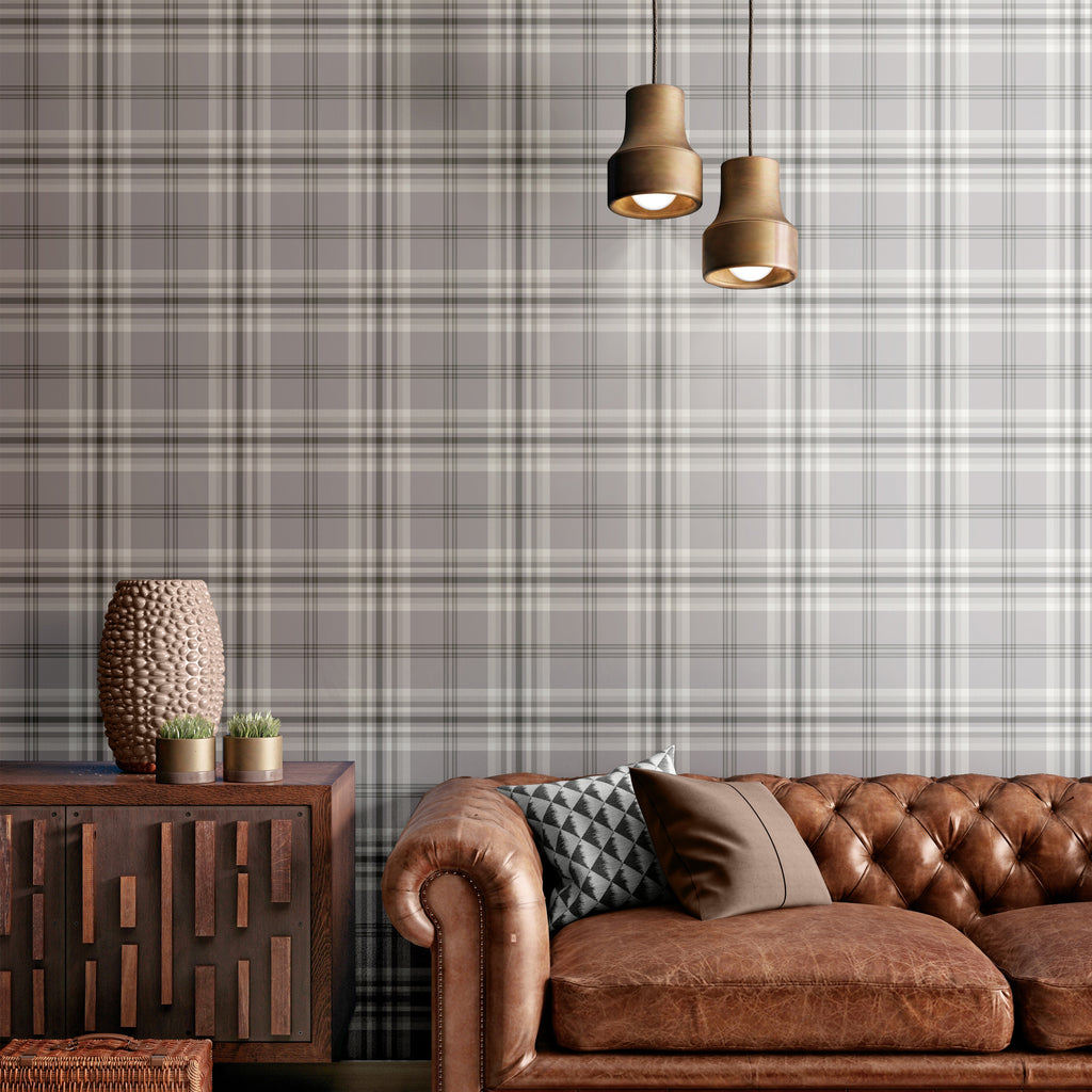 Catherine Lansfield Kelso Check Wallpaper in Silver