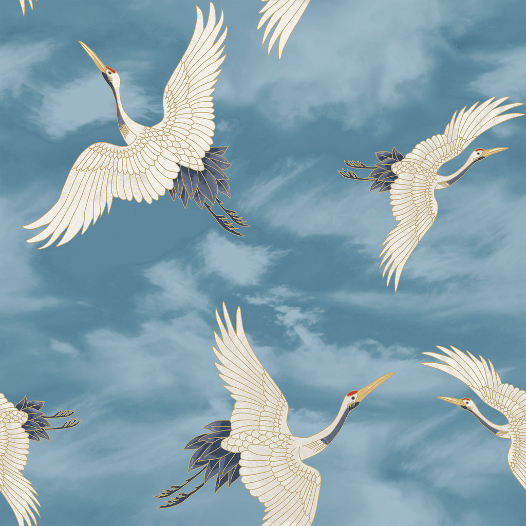 Catherine Lansfield Cranes Wallpaper in Blue