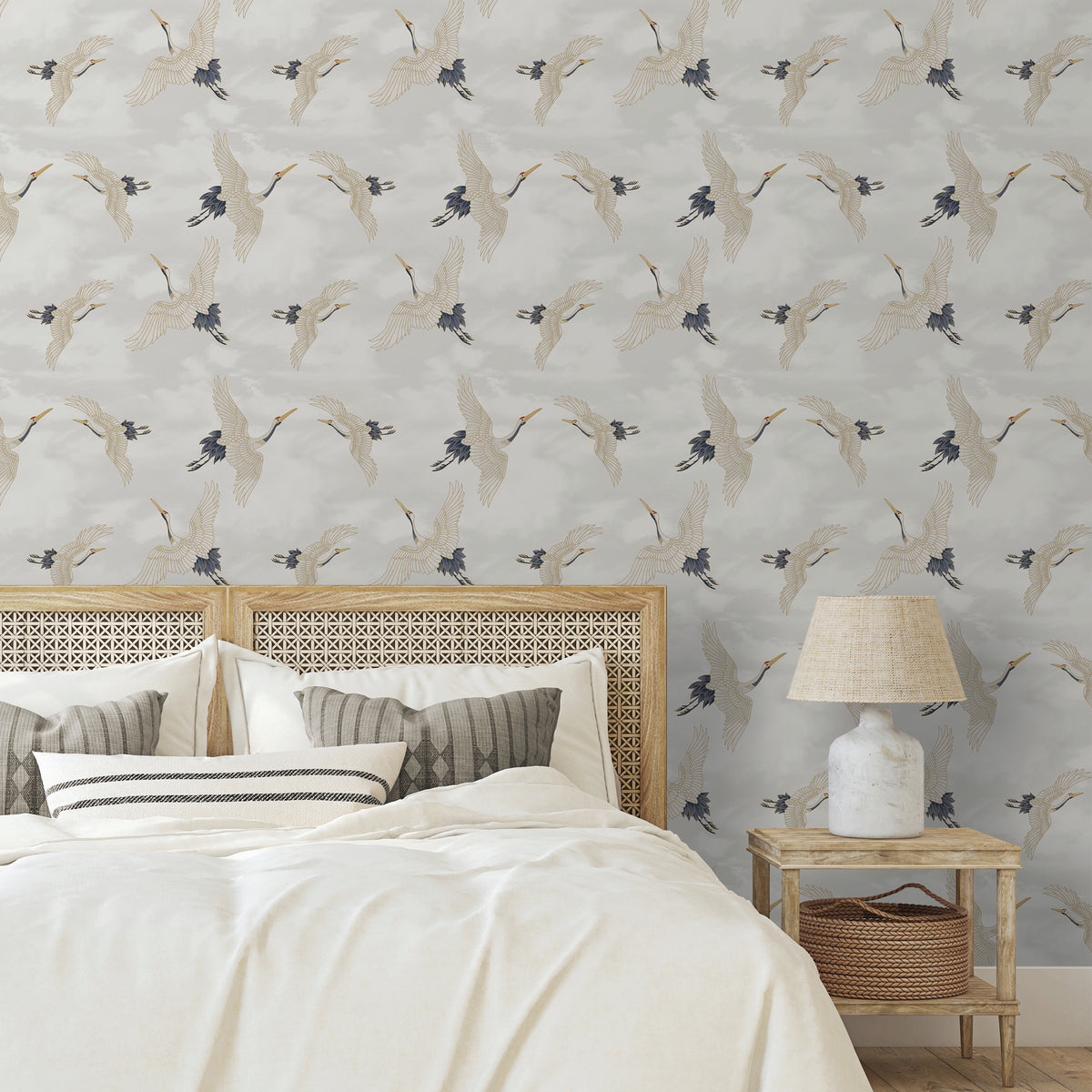 Catherine Lansfield Cranes Wallpaper in White