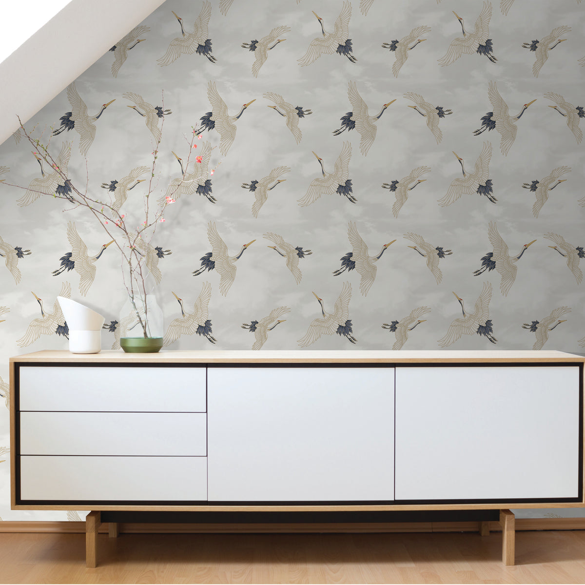 Catherine Lansfield Cranes Wallpaper in White