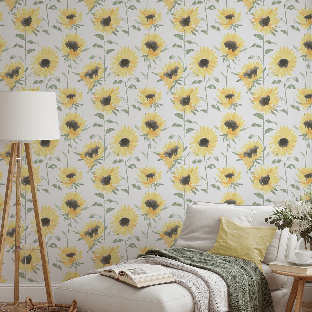 Catherine Lansfield Painted Sunflowers Wallpaper in Yellow