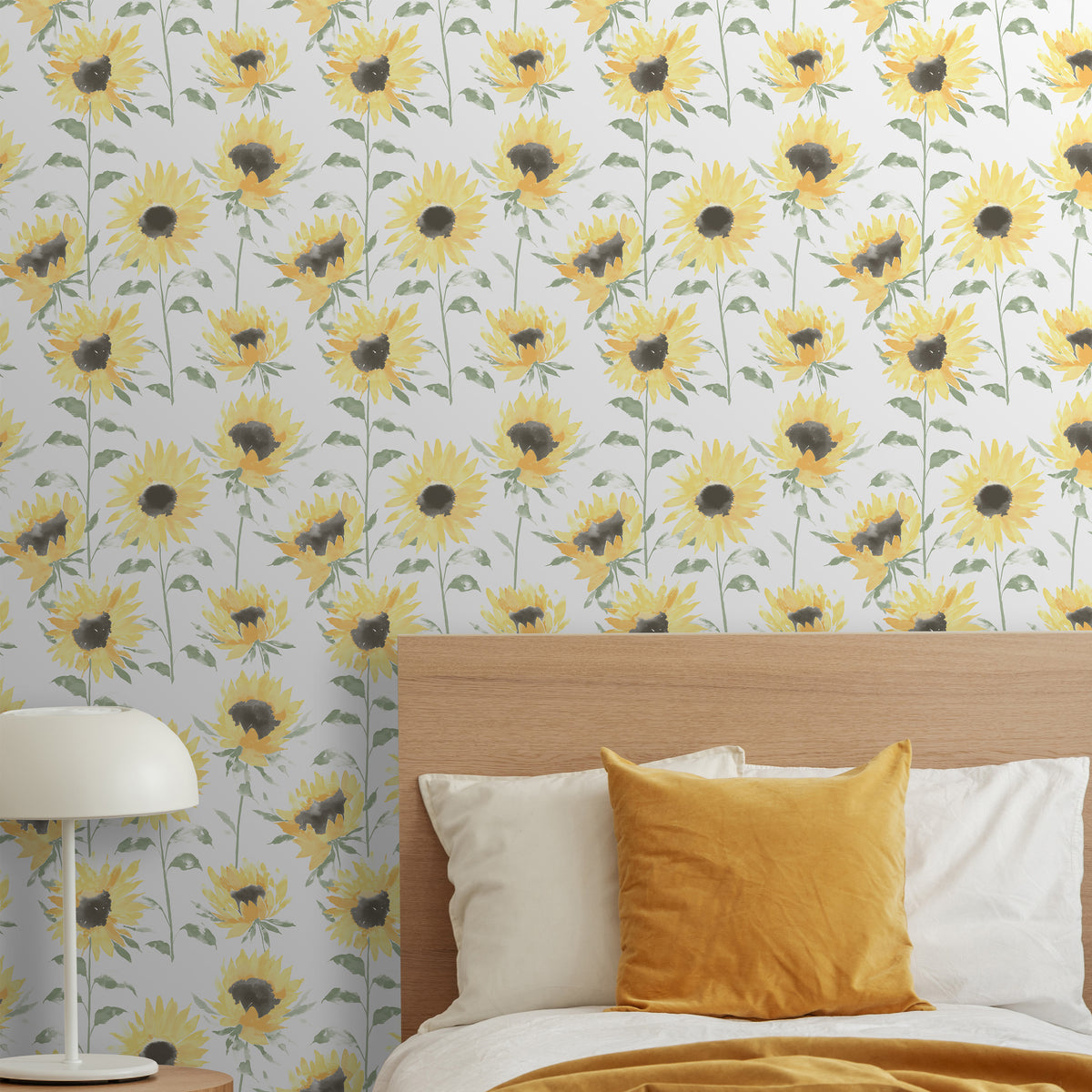 Catherine Lansfield Painted Sunflowers Wallpaper in Yellow