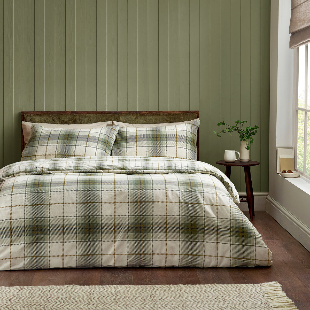 Catherine Lansfield Troon Check Green 100% Brushed Cotton Duvet Cover Set