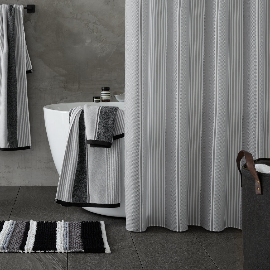 Catherine Lansfield Bathroom Textured Stripe Shower Curtain in Silver Grey 180 x 180cm