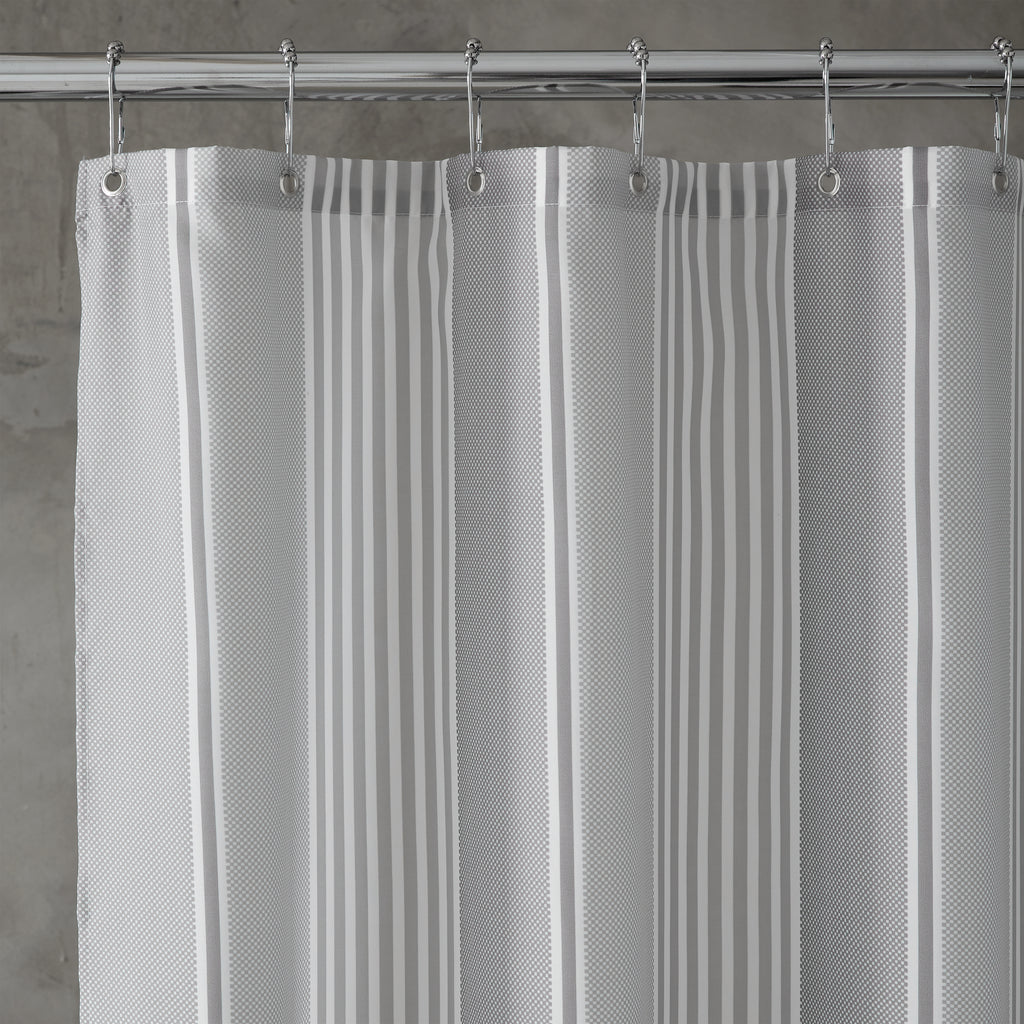 Catherine Lansfield Bathroom Textured Stripe Shower Curtain in Silver Grey 180 x 180cm