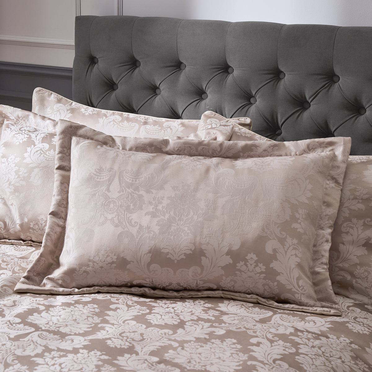 Catherine Lansfield Damask Jacquard Quilted Pillowcases Champagne – Pair
