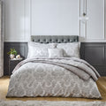 Catherine Lansfield Damask Jacquard Silver Grey Duvet Cover Set