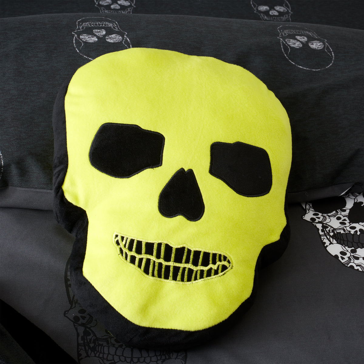 Catherine Lansfield Skulls Shaped Cushion in Green