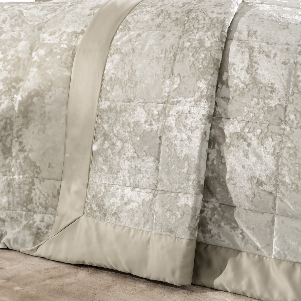 Catherine Lansfield Bedroom Crushed Velvet Quilted 220x220cm Bedspread Natural