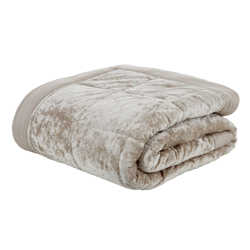 Catherine Lansfield Bedroom Crushed Velvet Quilted 220x220cm Bedspread Natural