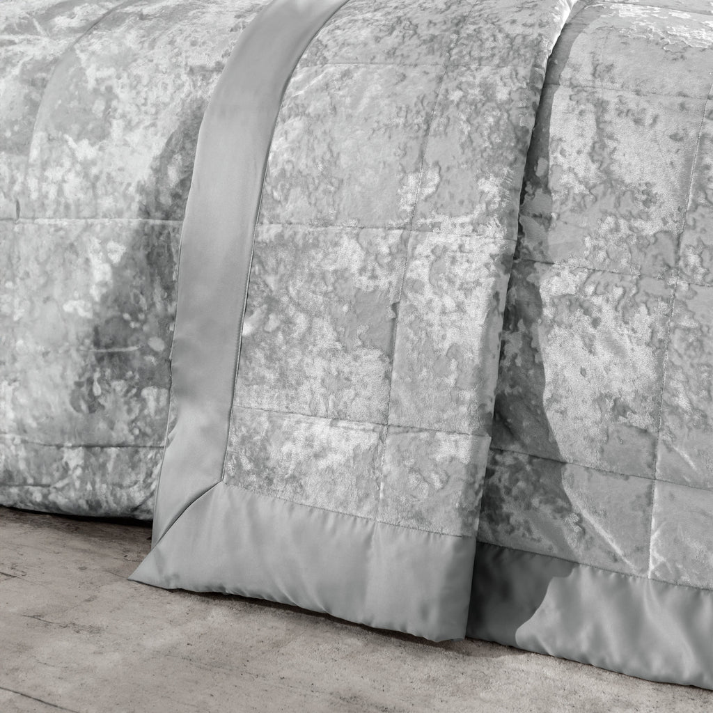 Catherine Lansfield Bedroom Crushed Velvet Quilted 220x220cm Bedspread Silver Grey