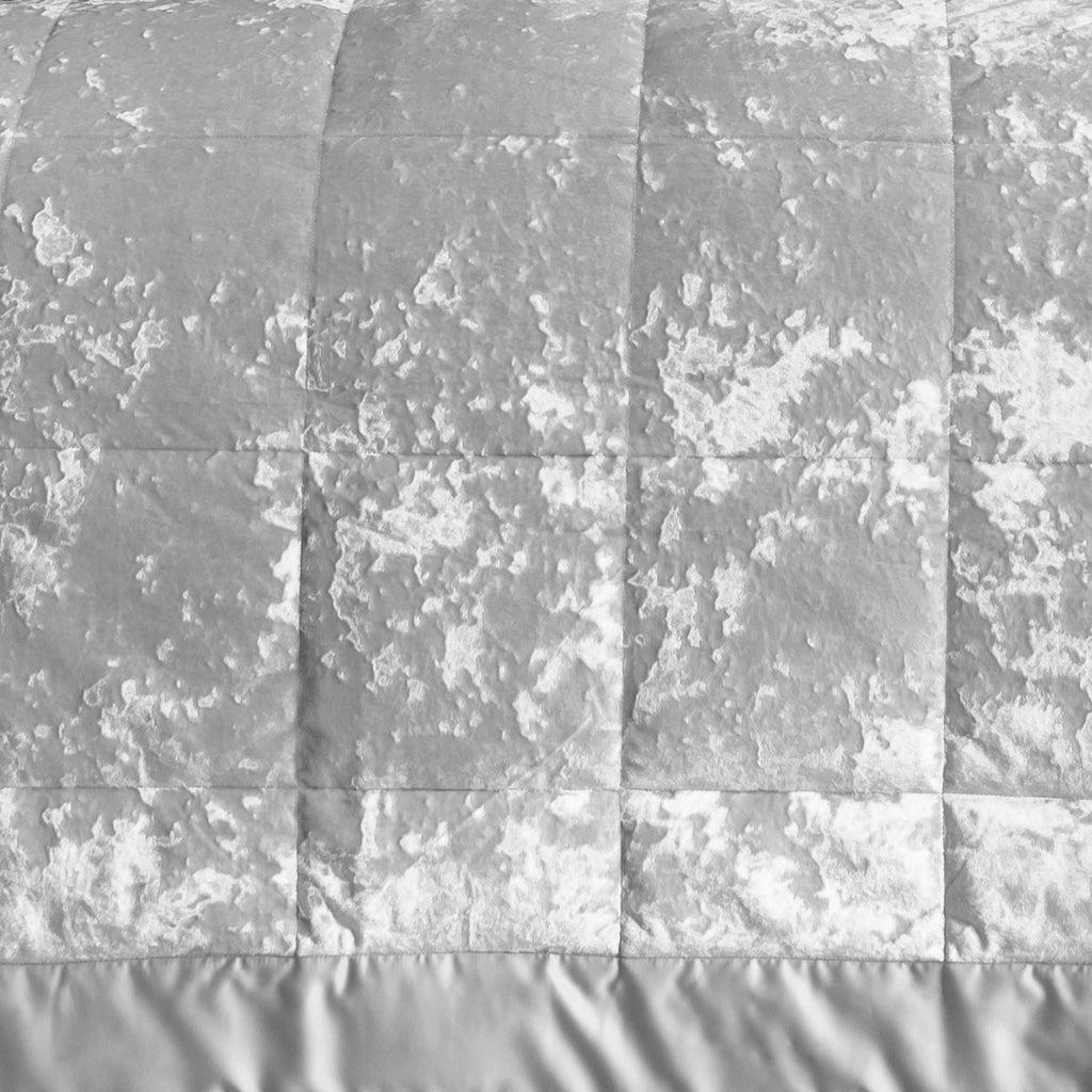 Catherine Lansfield Bedroom Crushed Velvet Quilted 220x220cm Bedspread Silver Grey