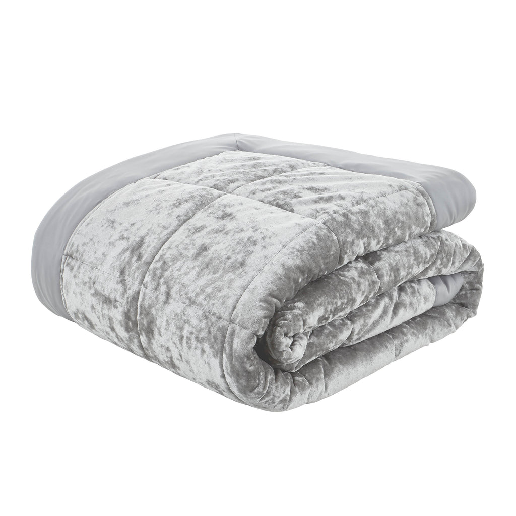 Catherine Lansfield Bedroom Crushed Velvet Quilted 220x220cm Bedspread Silver Grey