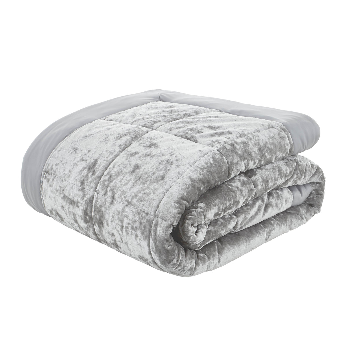 Catherine Lansfield Bedroom Crushed Velvet Quilted 220x220cm Bedspread Silver Grey