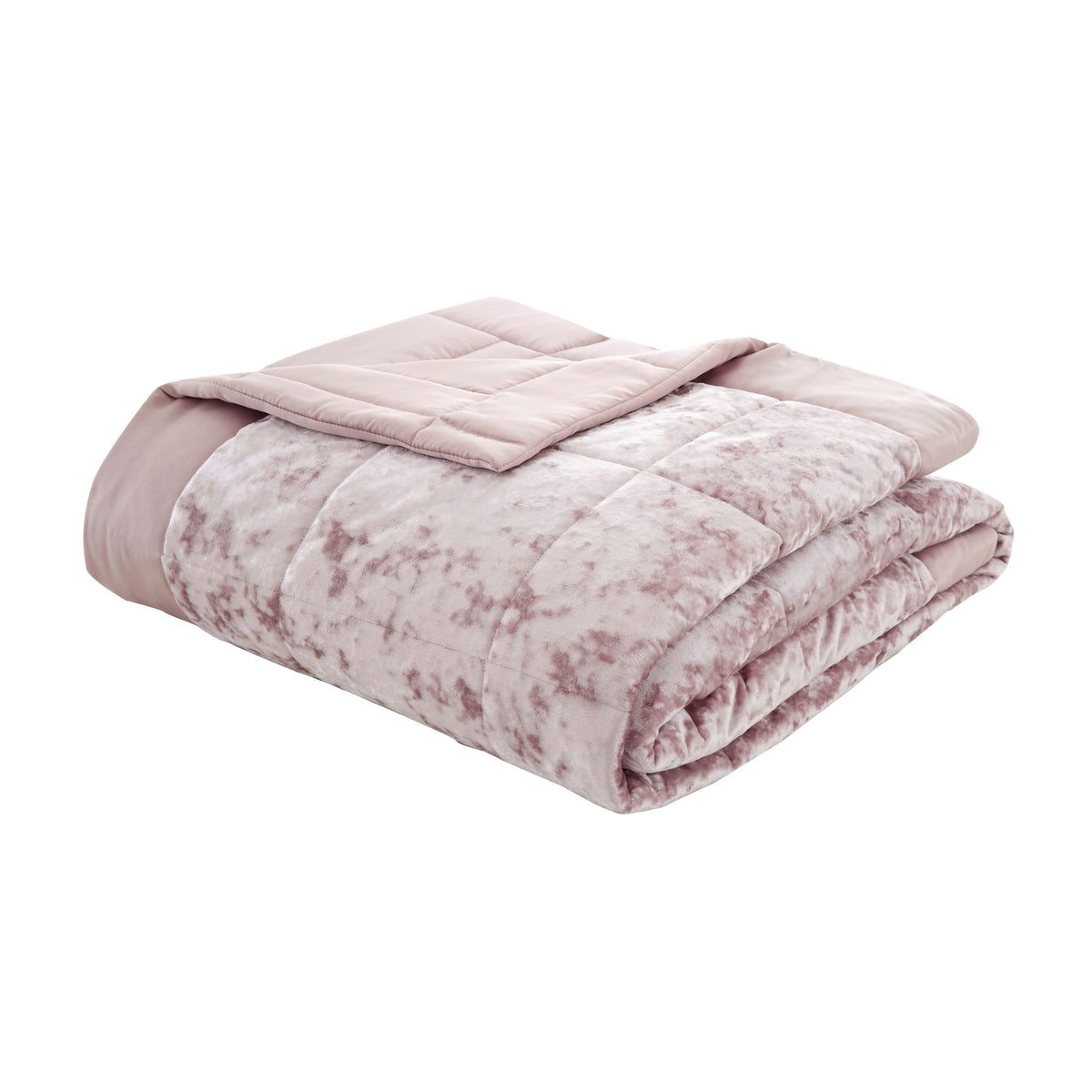 Catherine Lansfield Bedroom Crushed Velvet Quilted 220x220cm Bedspread Blush Pink