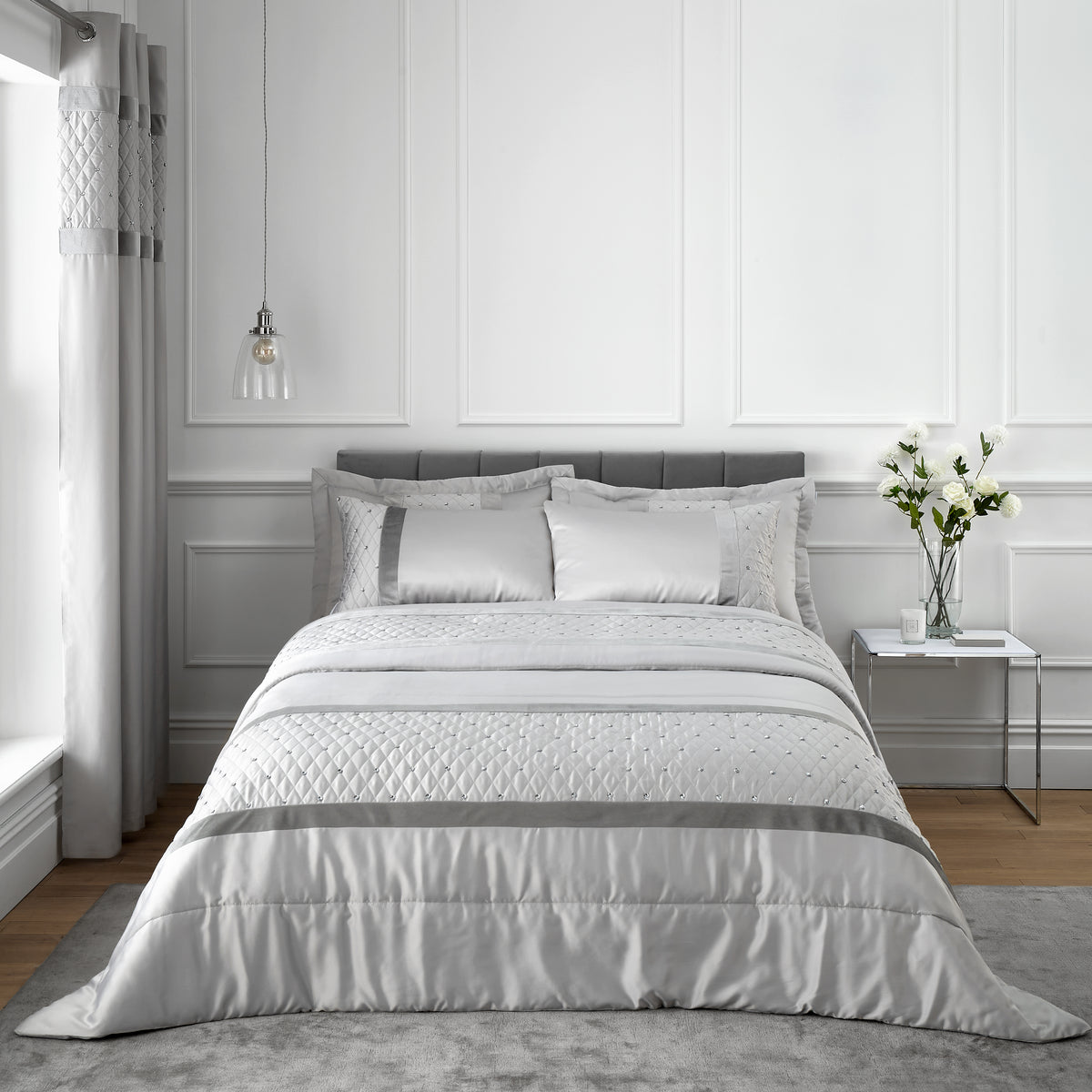 Catherine Lansfield Sequin Cluster Quilted 240x260cm Bedspread Silver
