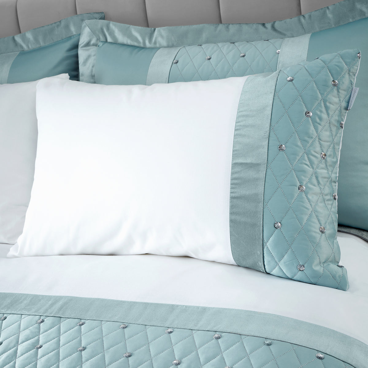 Catherine Lansfield Sequin Cluster Duvet Cover Set Duck Egg Blue