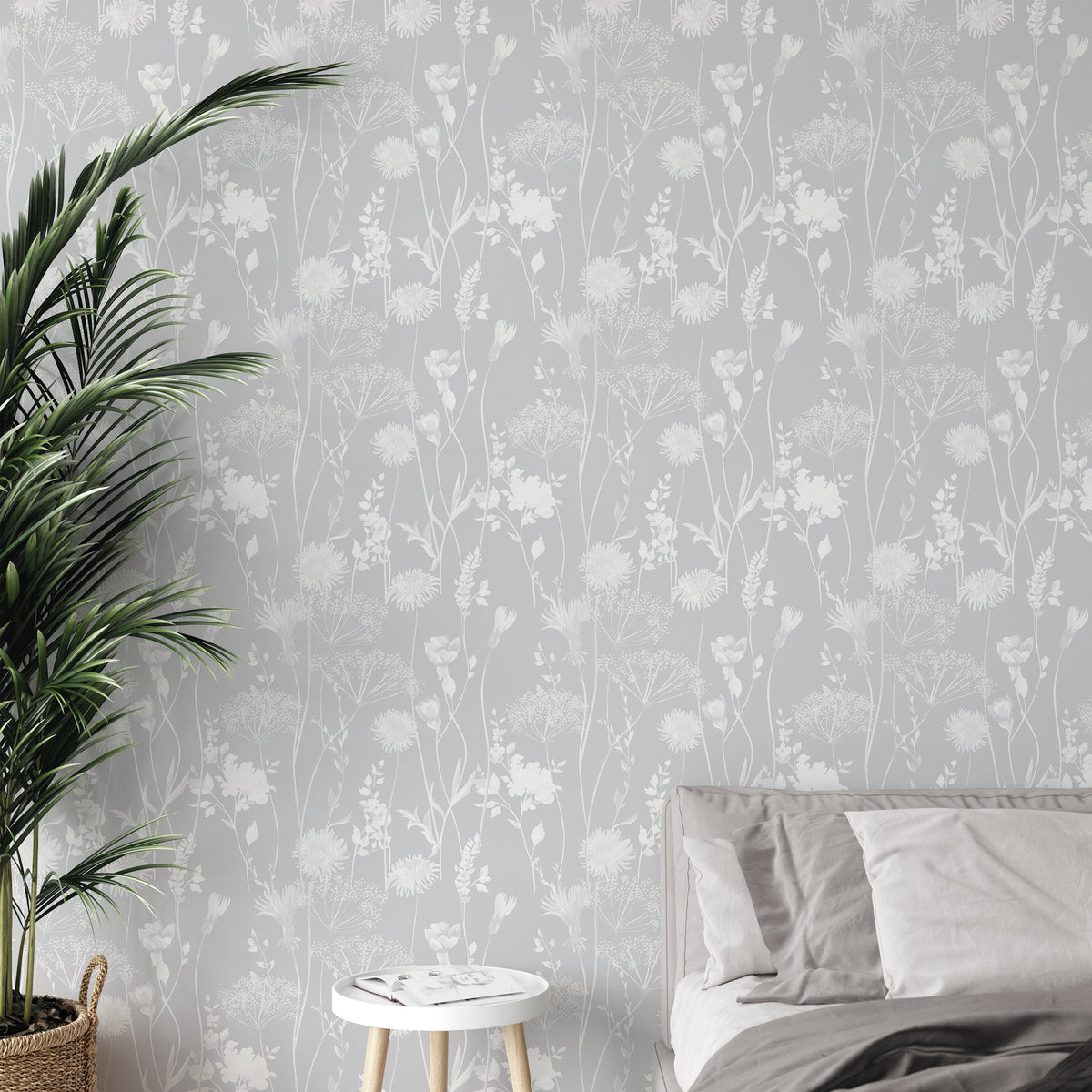 Catherine Lansfield Meadowsweet Floral Wallpaper in Grey