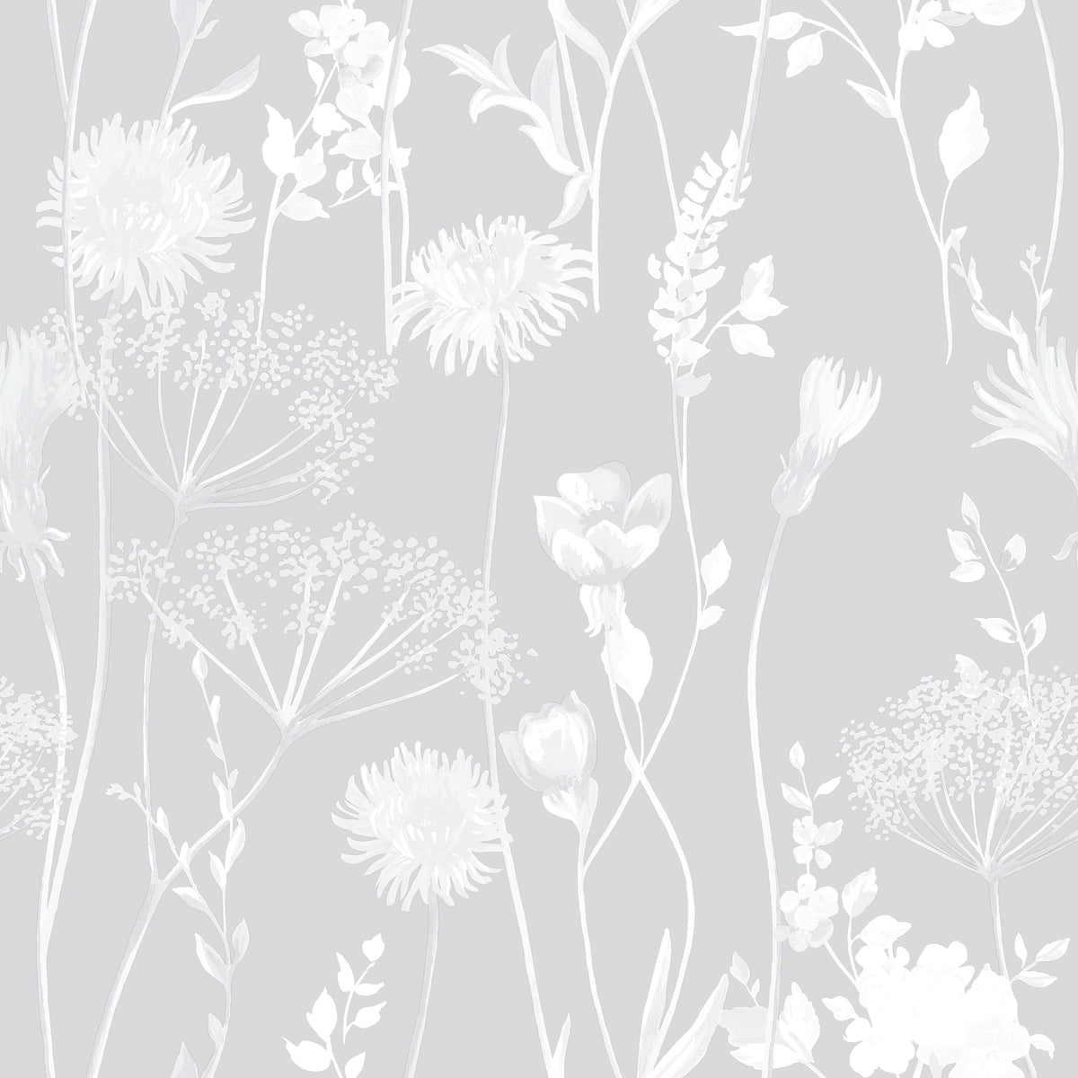 Catherine Lansfield Meadowsweet Floral Wallpaper in Grey