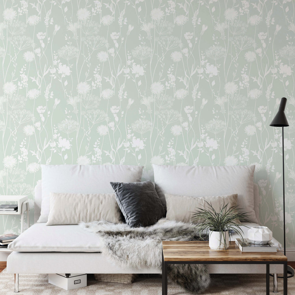Catherine Lansfield Meadowsweet Floral Wallpaper in Green
