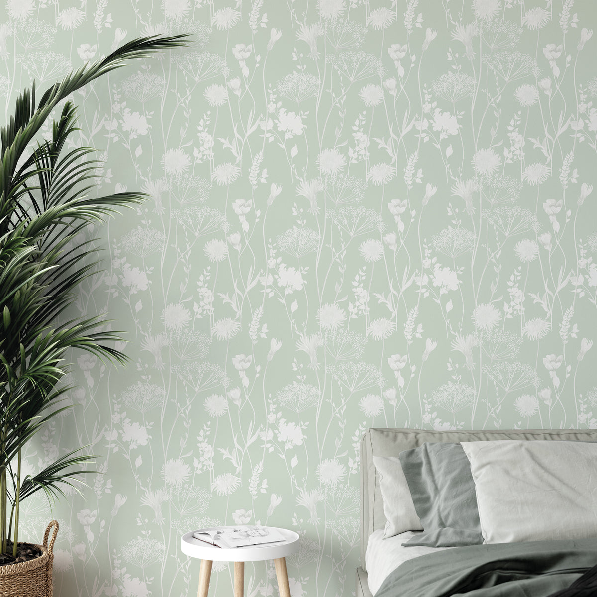 Catherine Lansfield Meadowsweet Floral Wallpaper in Green