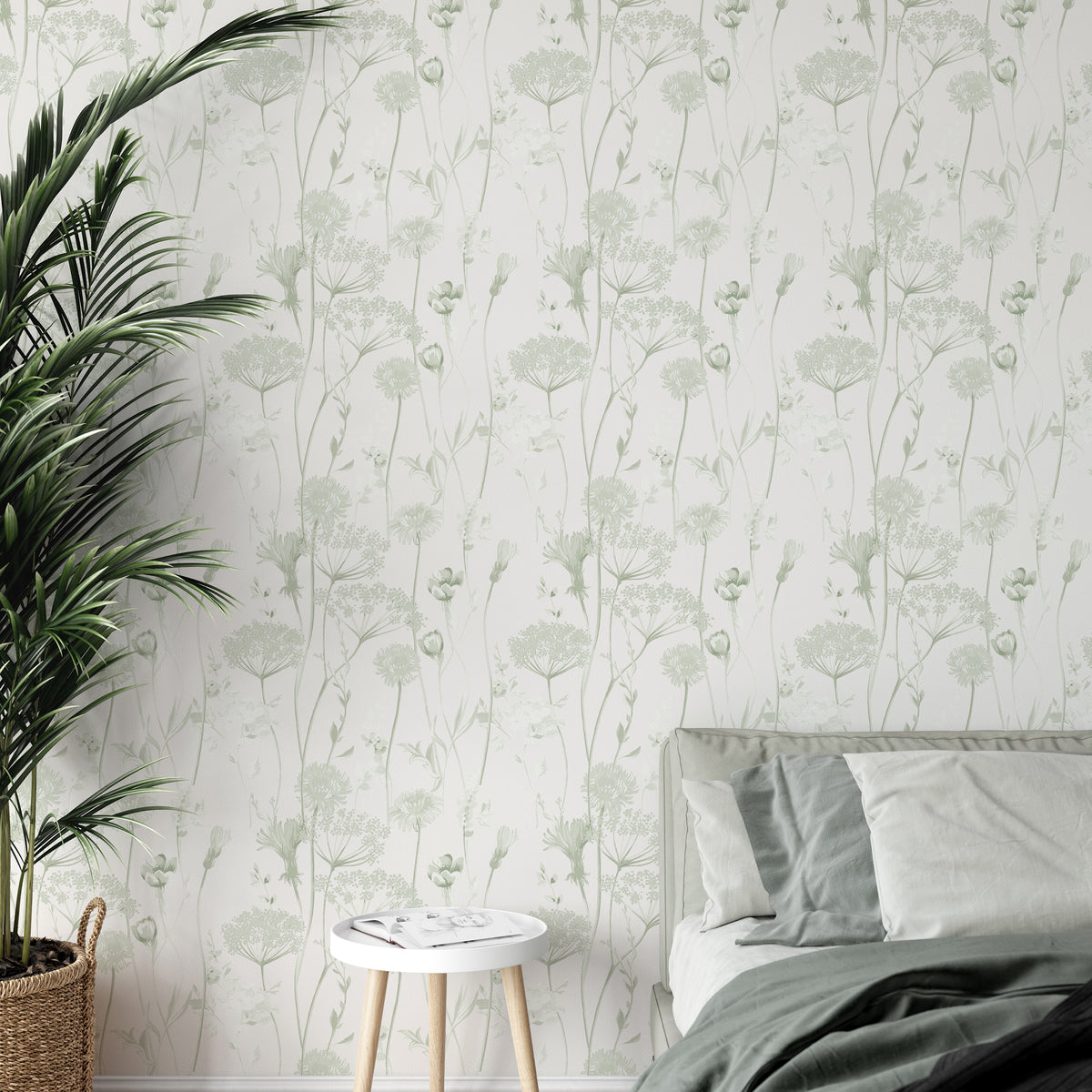 Catherine Lansfield Meadowsweet Floral Wallpaper in Sage Green