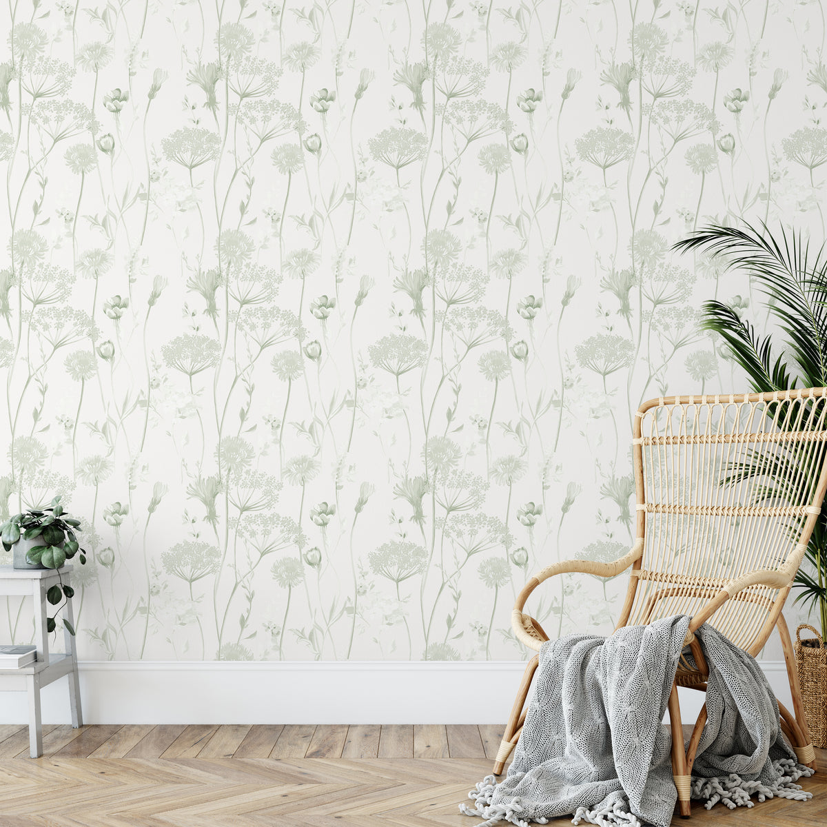 Catherine Lansfield Meadowsweet Floral Wallpaper in Sage Green