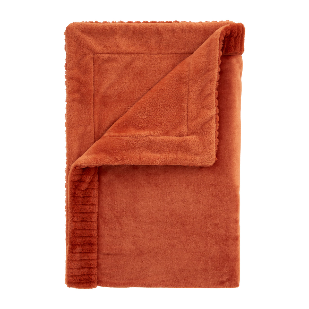 Catherine Lansfield Velvet and Faux Fur Soft Blanket Throw in Burnt Orange 150 x 200cm