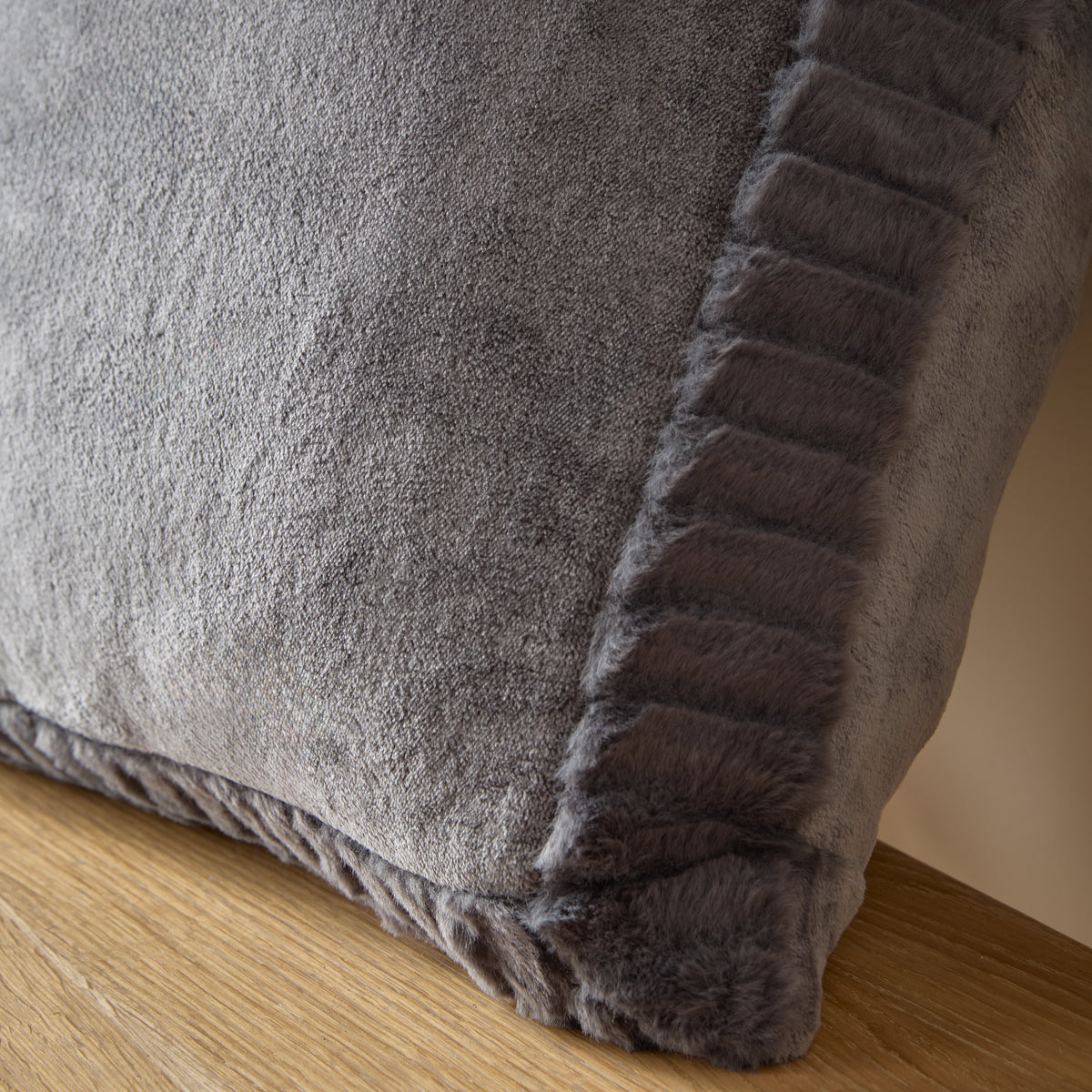 Catherine Lansfield Velvet and Faux Fur Cushion in Charcoal 55 x 55cm