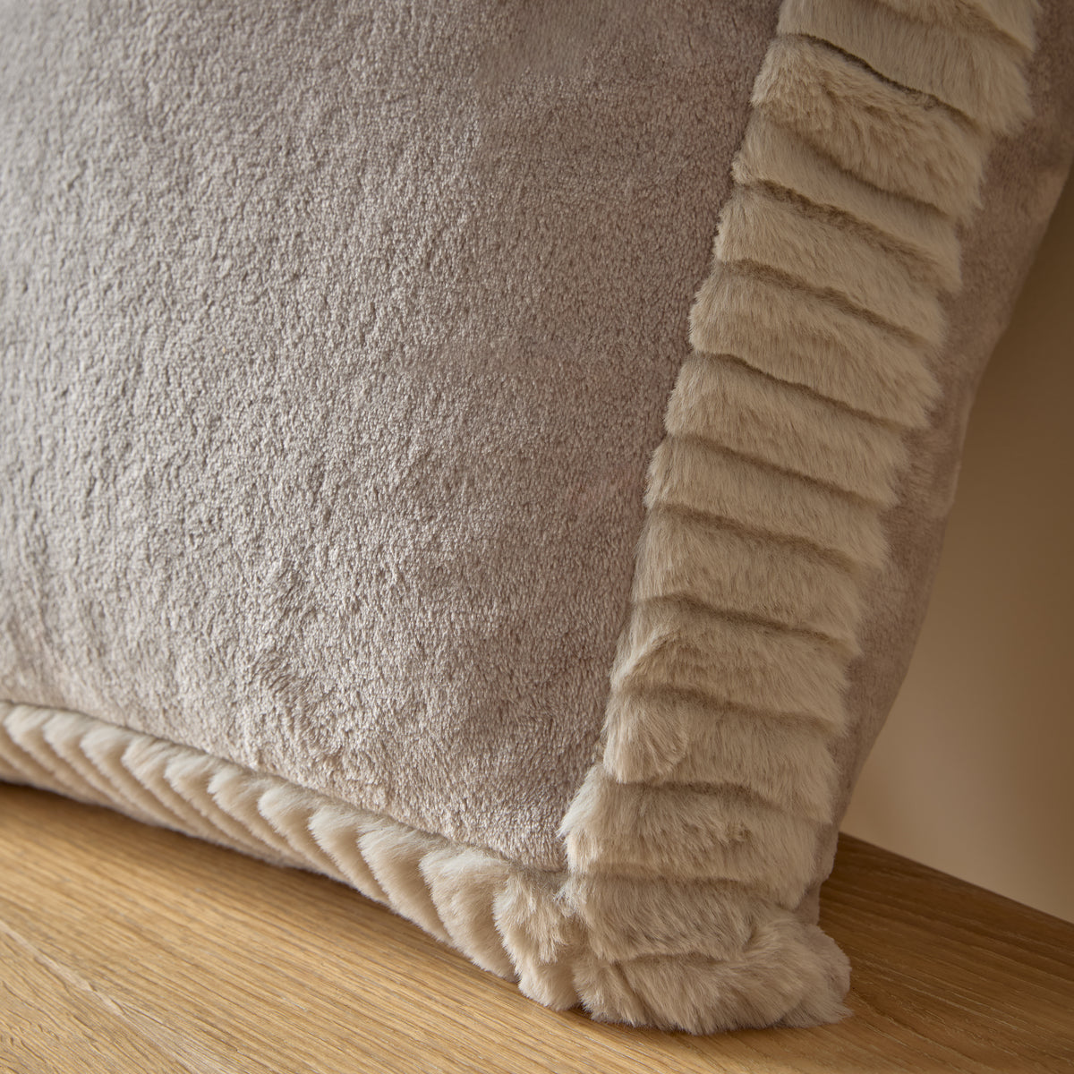 Catherine Lansfield Velvet and Faux Fur Cushion in Natural 55 x 55cm