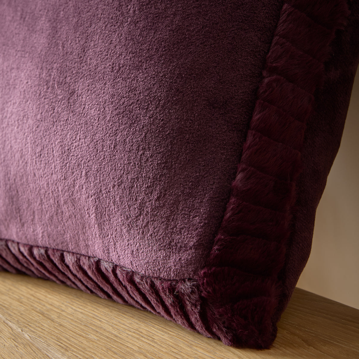 Catherine Lansfield Velvet and Faux Fur Cushion in Plum 55 x 55cm
