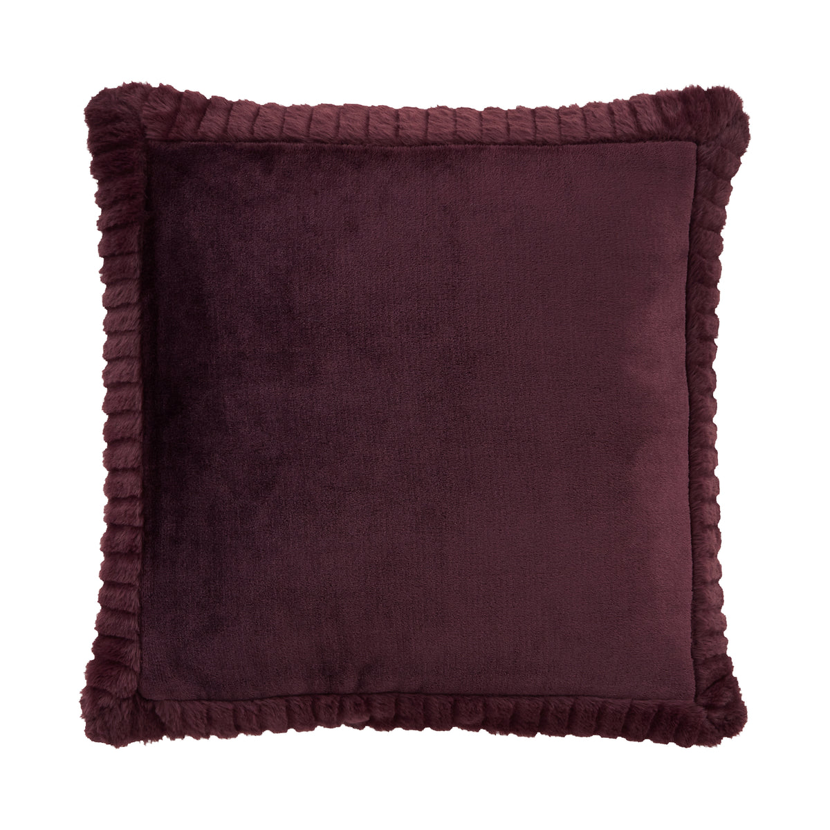Catherine Lansfield Velvet and Faux Fur Cushion in Plum 55 x 55cm