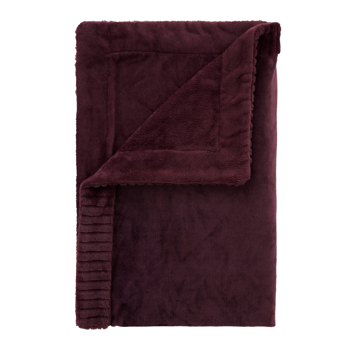 Catherine Lansfield Velvet and Faux Fur Soft Blanket Throw in Plum 150 x 200cm
