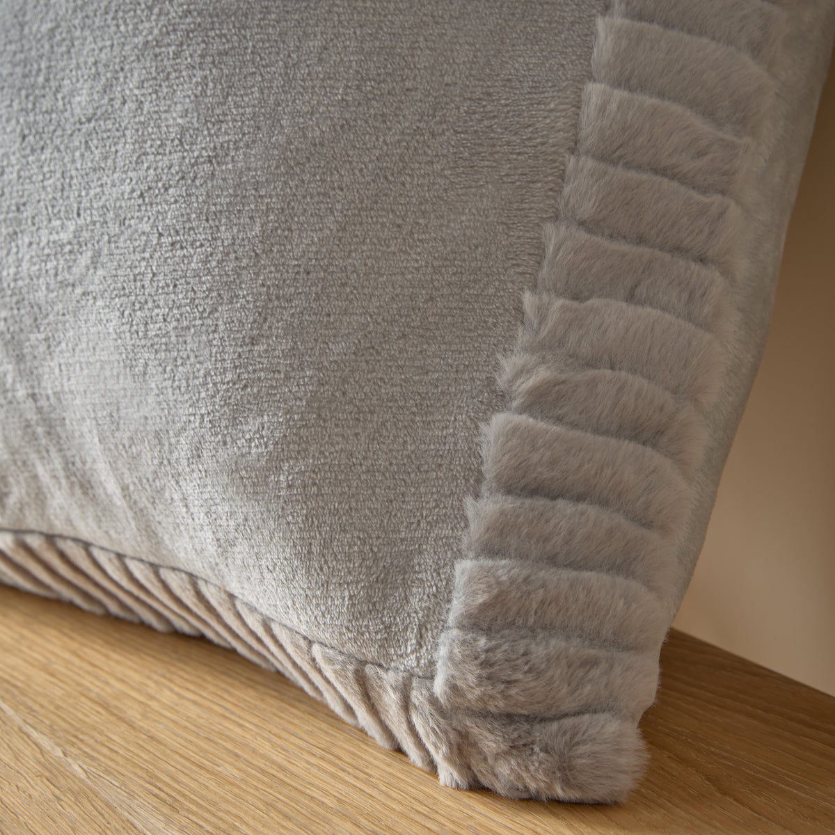 Catherine Lansfield Velvet and Faux Fur Cushion in Silver 55 x 55cm