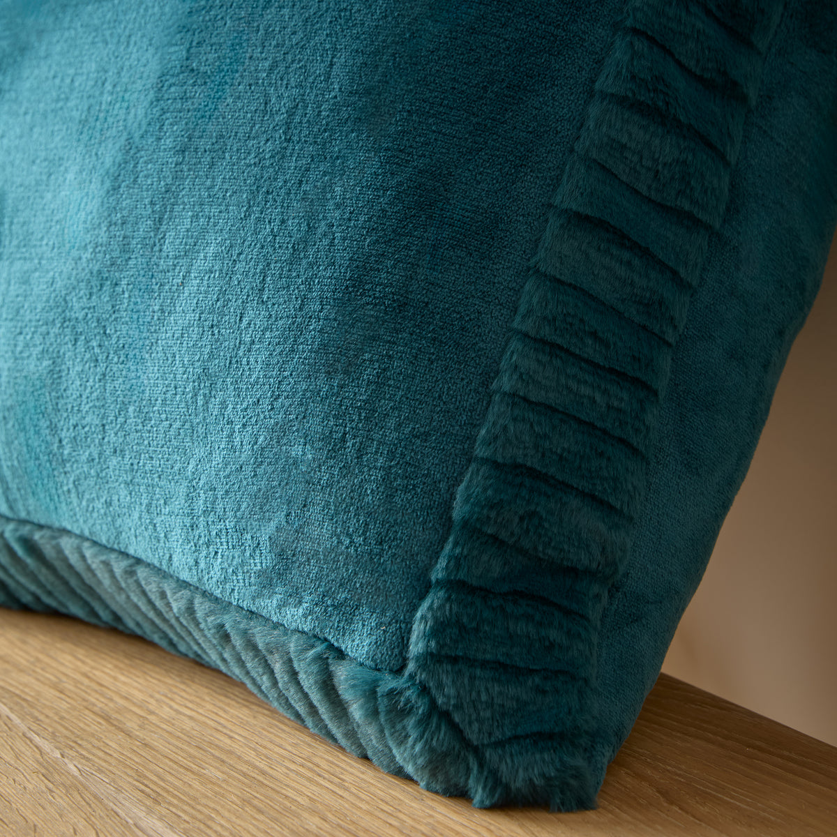Catherine Lansfield Velvet and Faux Fur Cushion in Teal 55 x 55cm