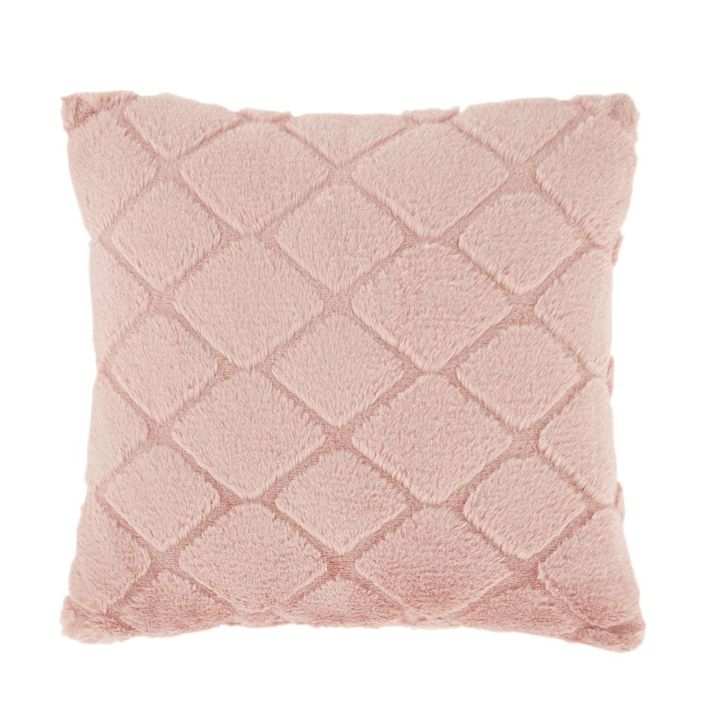 Catherine Lansfield Cosy Diamond Faux Fur Soft Touch 43x43cm Cushion Blush Pink
