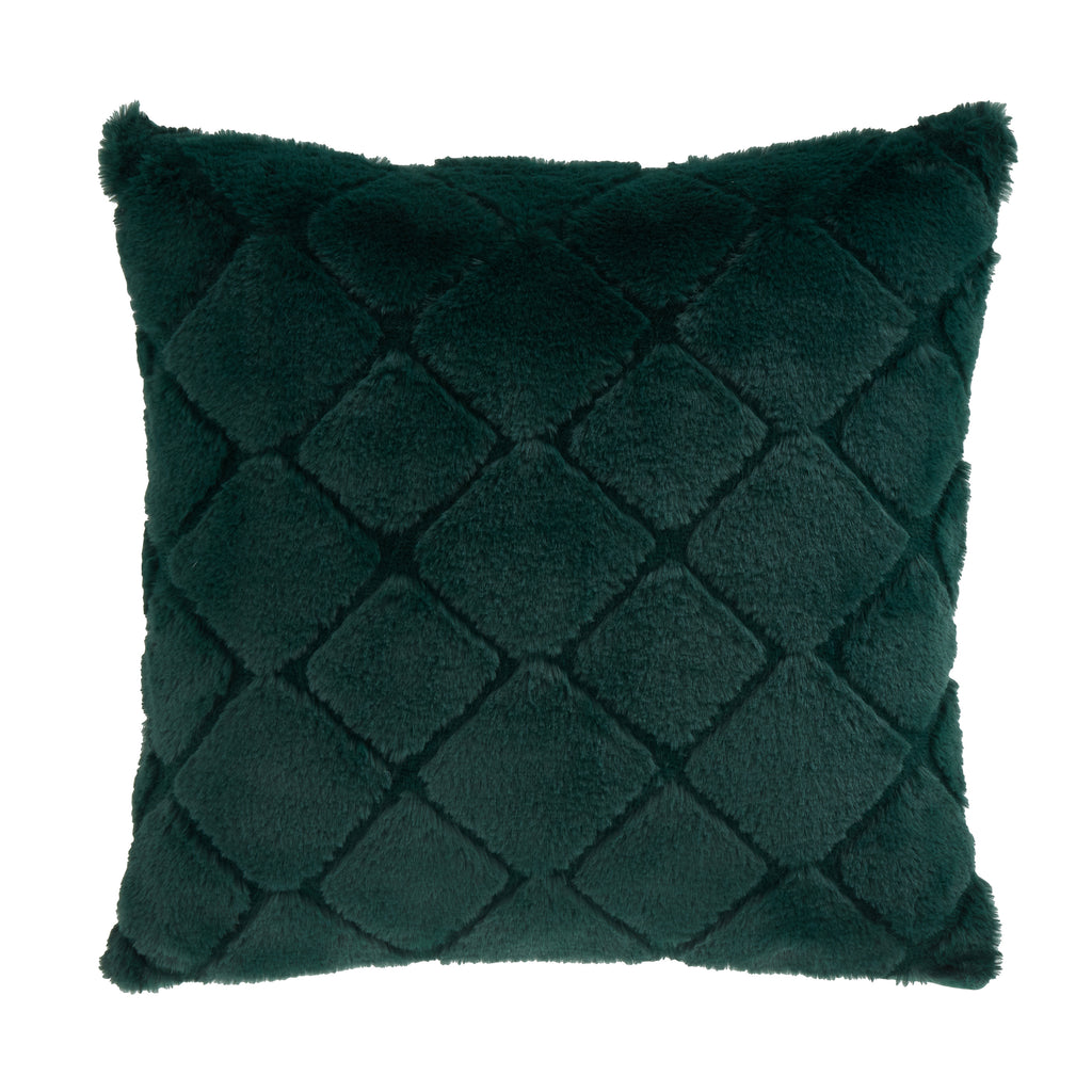 Catherine Lansfield Cosy Diamond Faux Fur Soft Touch 43x43cm Cushion Bottle Green