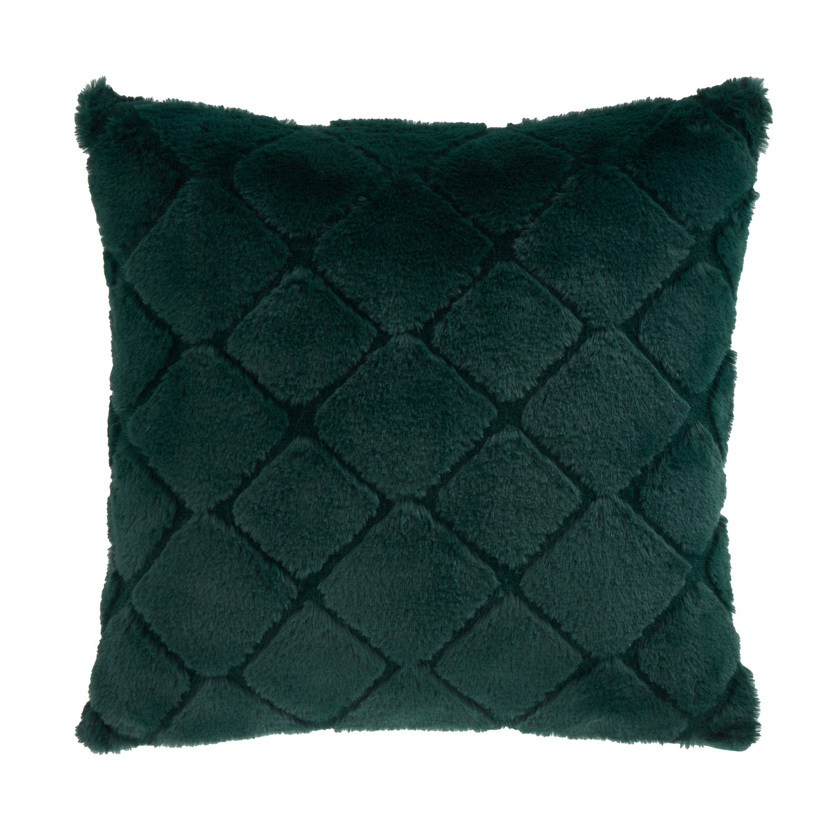 Catherine Lansfield Cosy Diamond Faux Fur Soft Touch 43x43cm Cushion Bottle Green