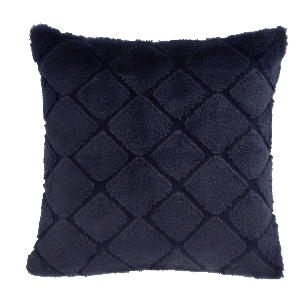 Catherine Lansfield Cosy Diamond Faux Fur Soft Touch 43x43cm Cushion Navy