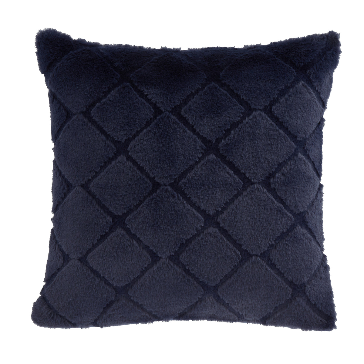 Catherine Lansfield Cosy Diamond Faux Fur Soft Touch 43x43cm Cushion Navy