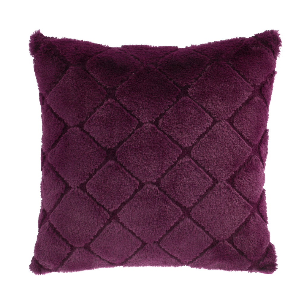 Catherine Lansfield Cosy Diamond Faux Fur Soft Touch 43x43cm Cushion Plum